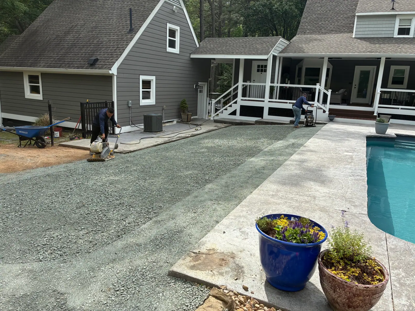 Completed base preparation beside the house