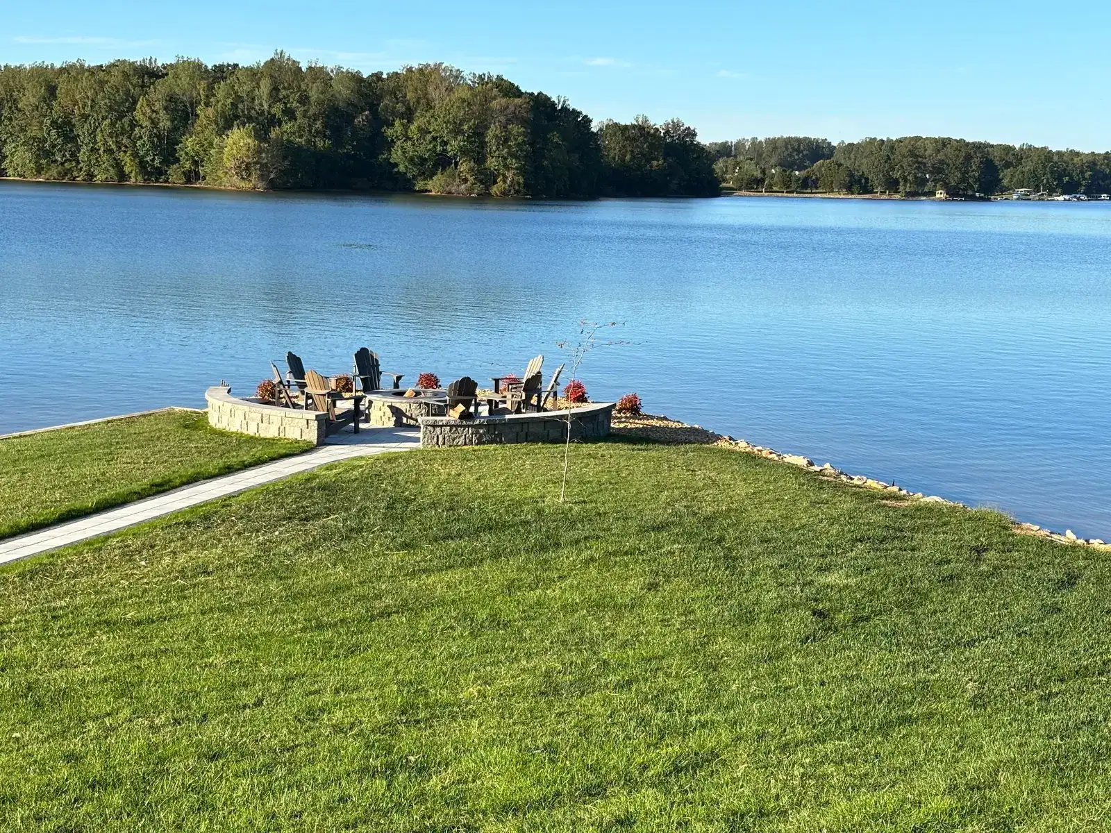The lakeside gathering space from the lawn