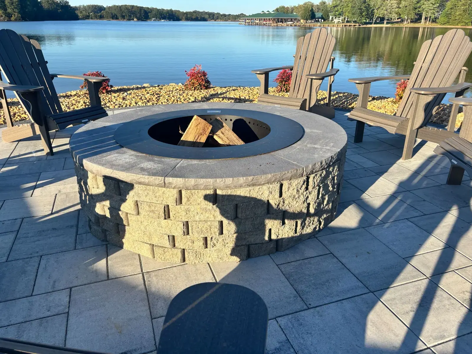 Paver surface and stone fire pit detail