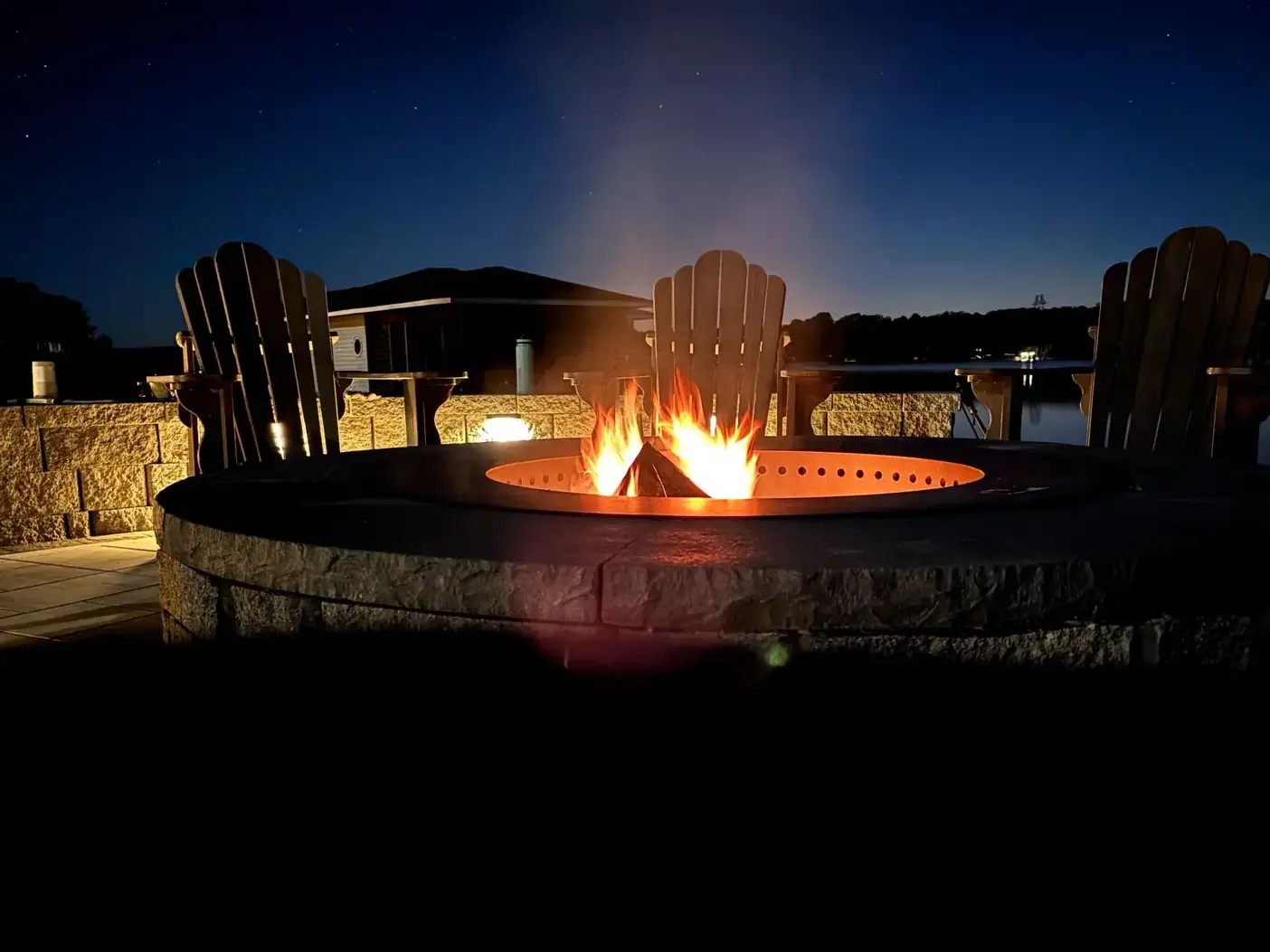 Fire pit in use after sunset