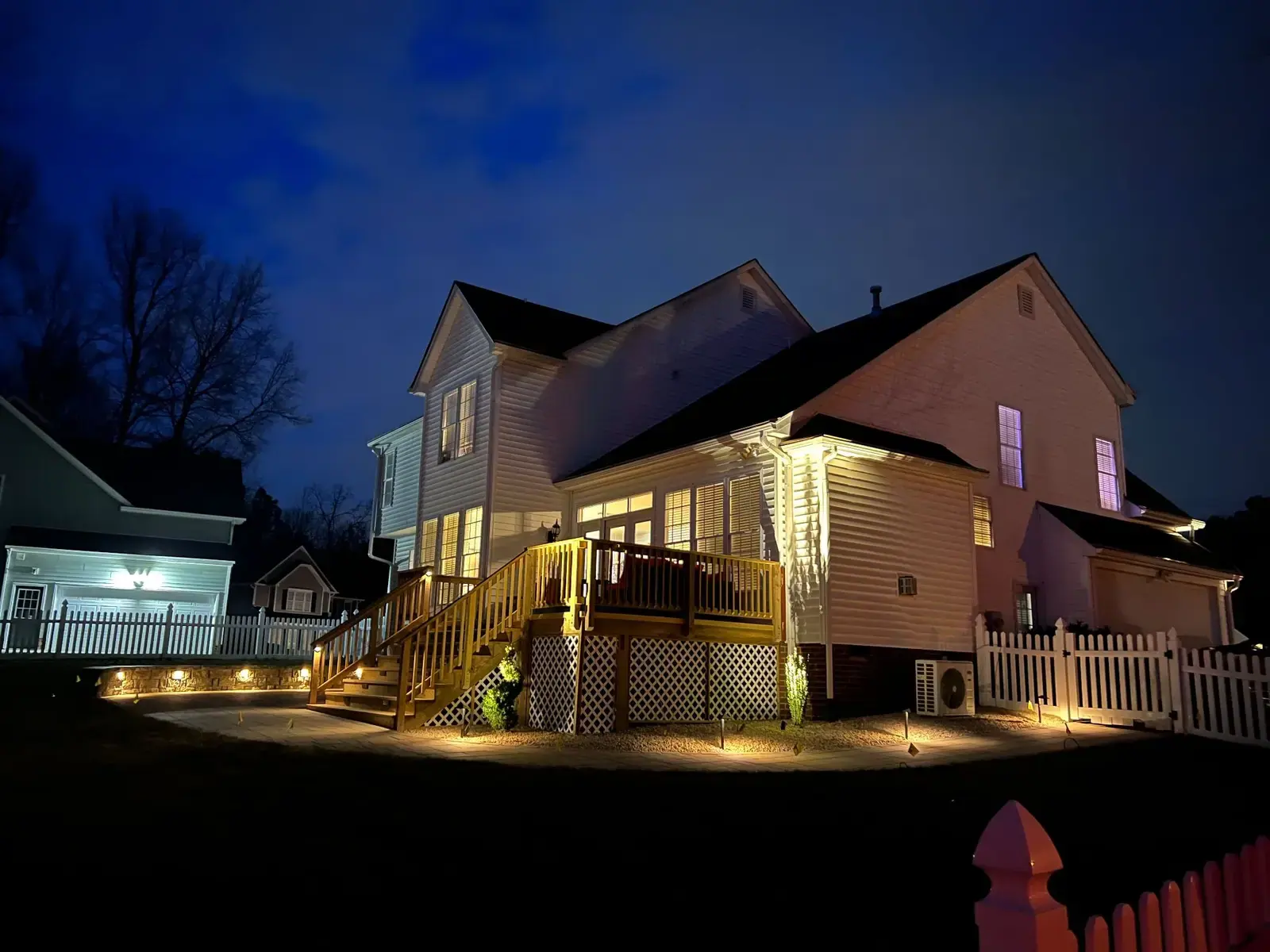 Lighting around the rear deck and stairs