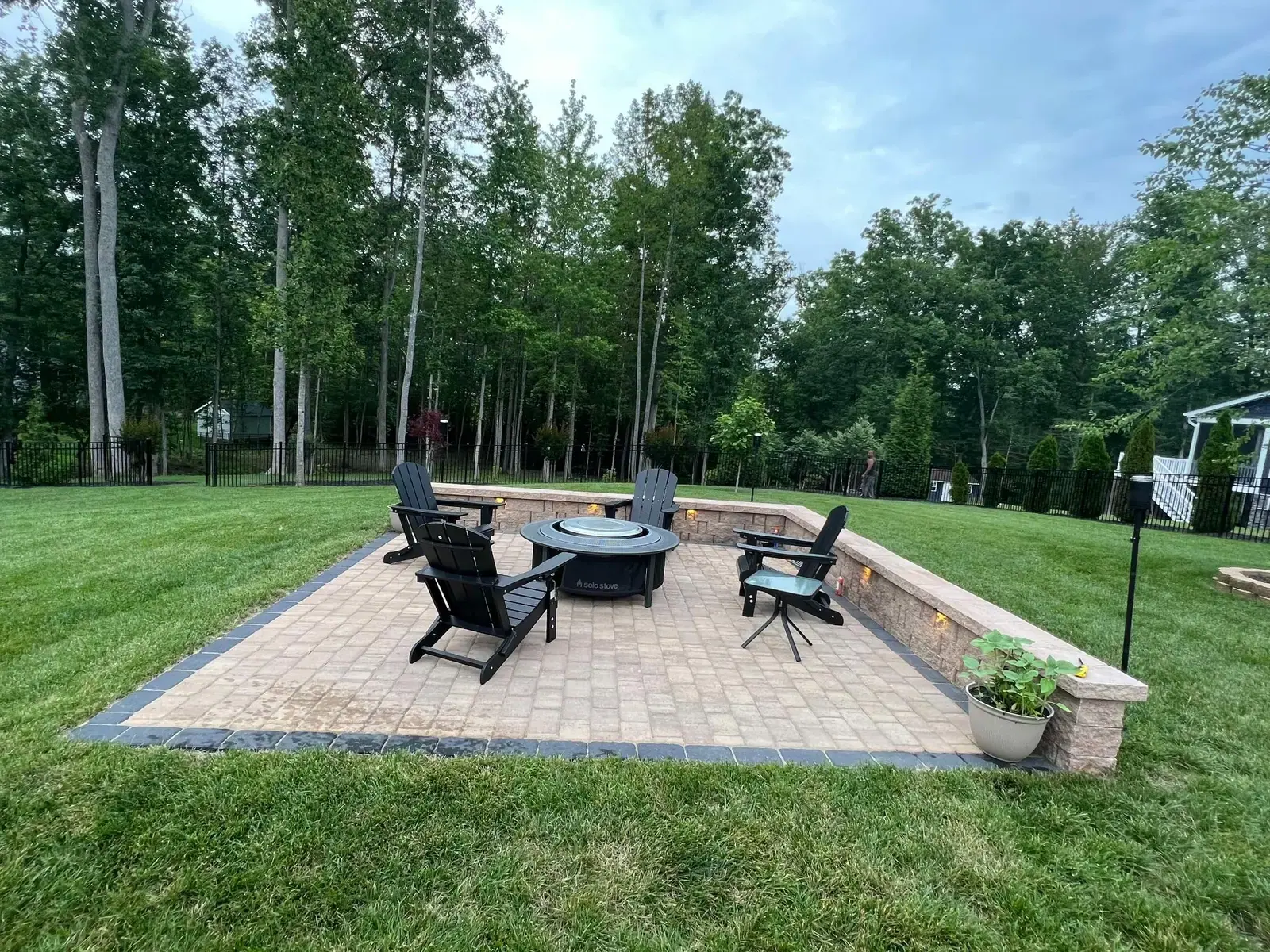 Paver patio and path lights in daylight