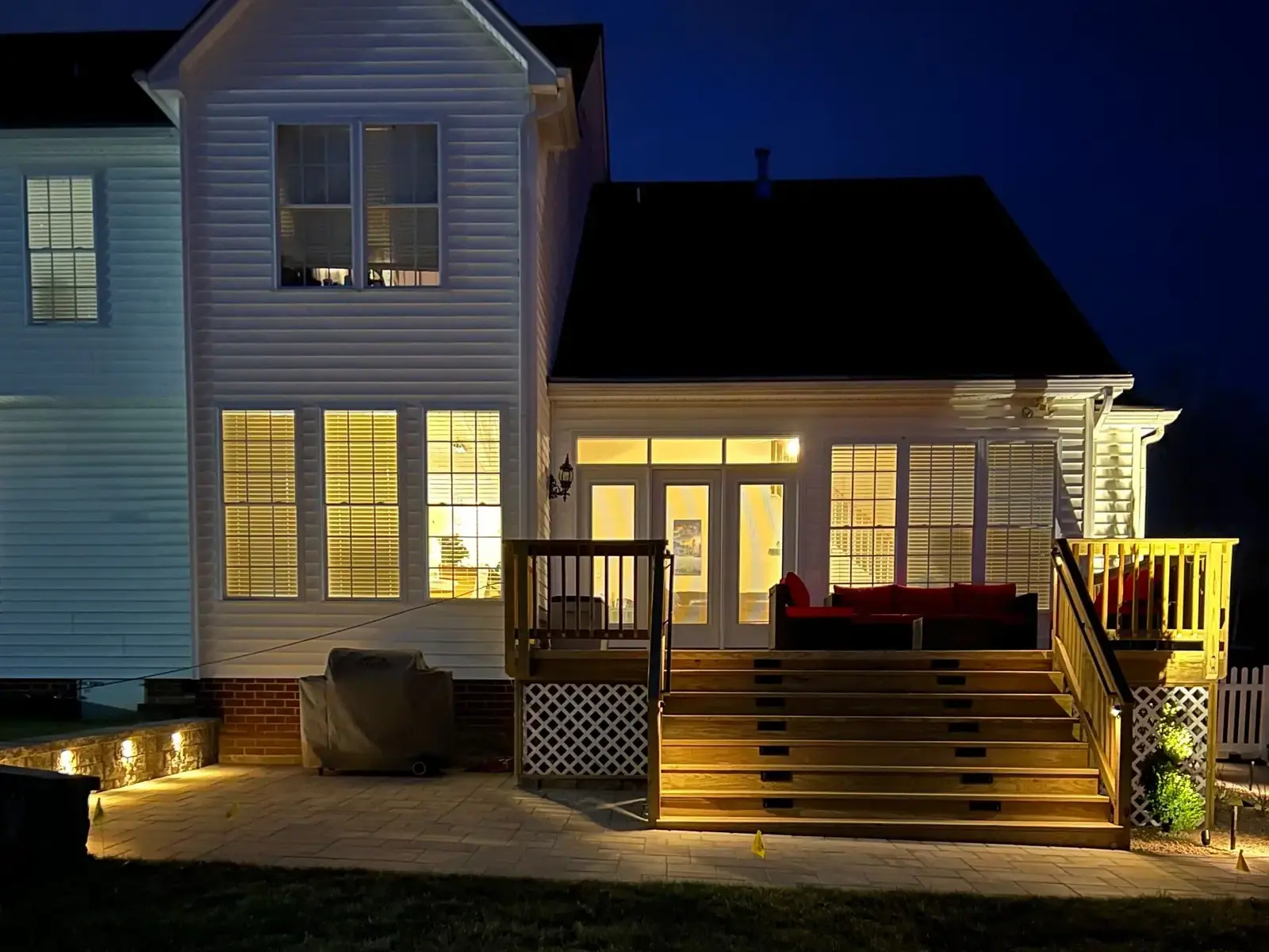 Illuminated steps and rear entrance