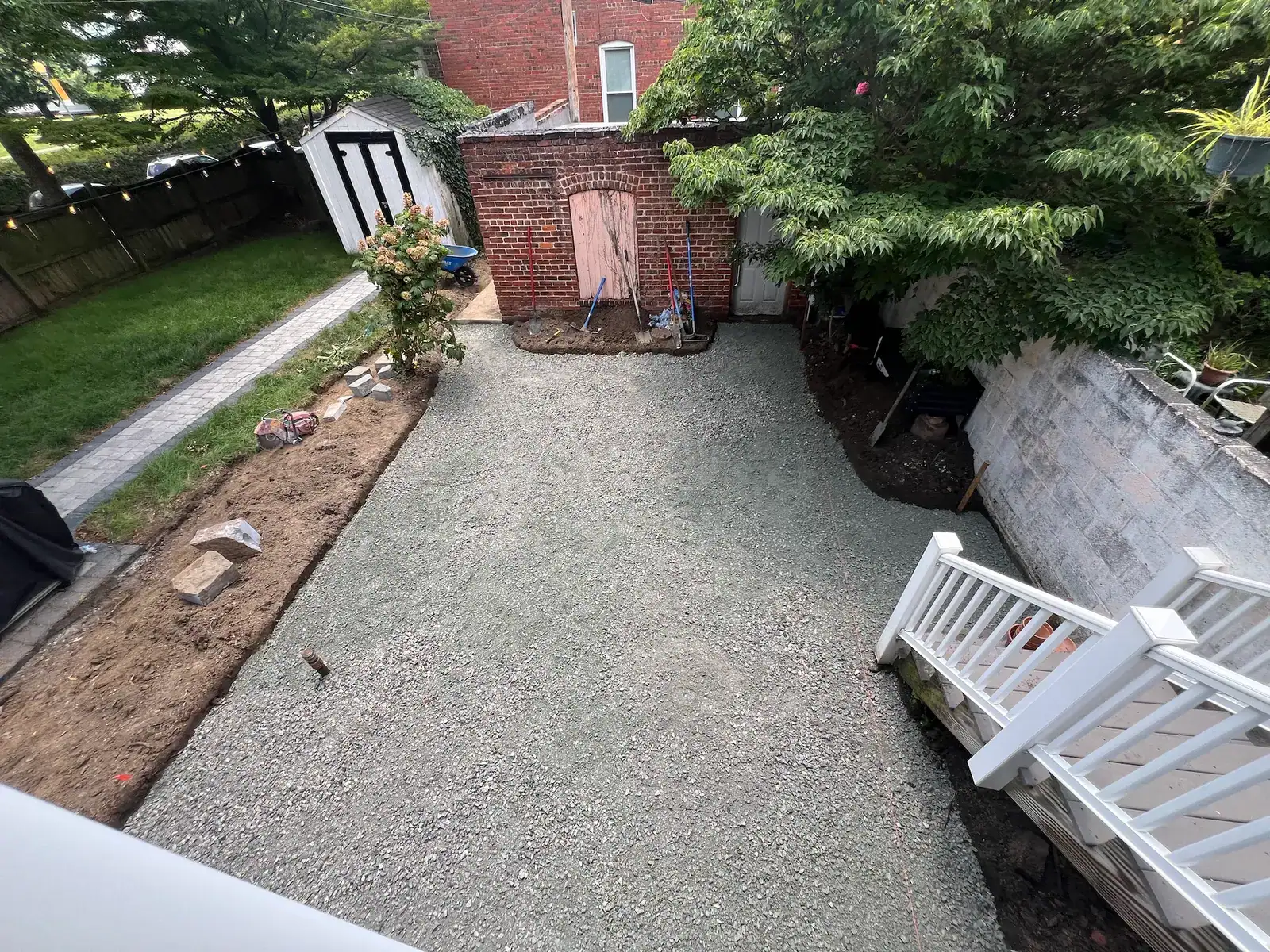 Gravel base prepared for the new backyard patio