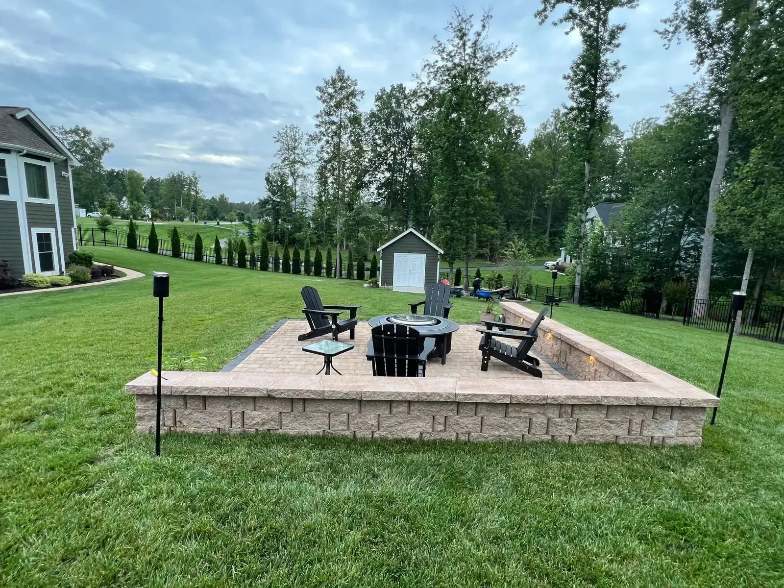 Seating patio with perimeter path lights