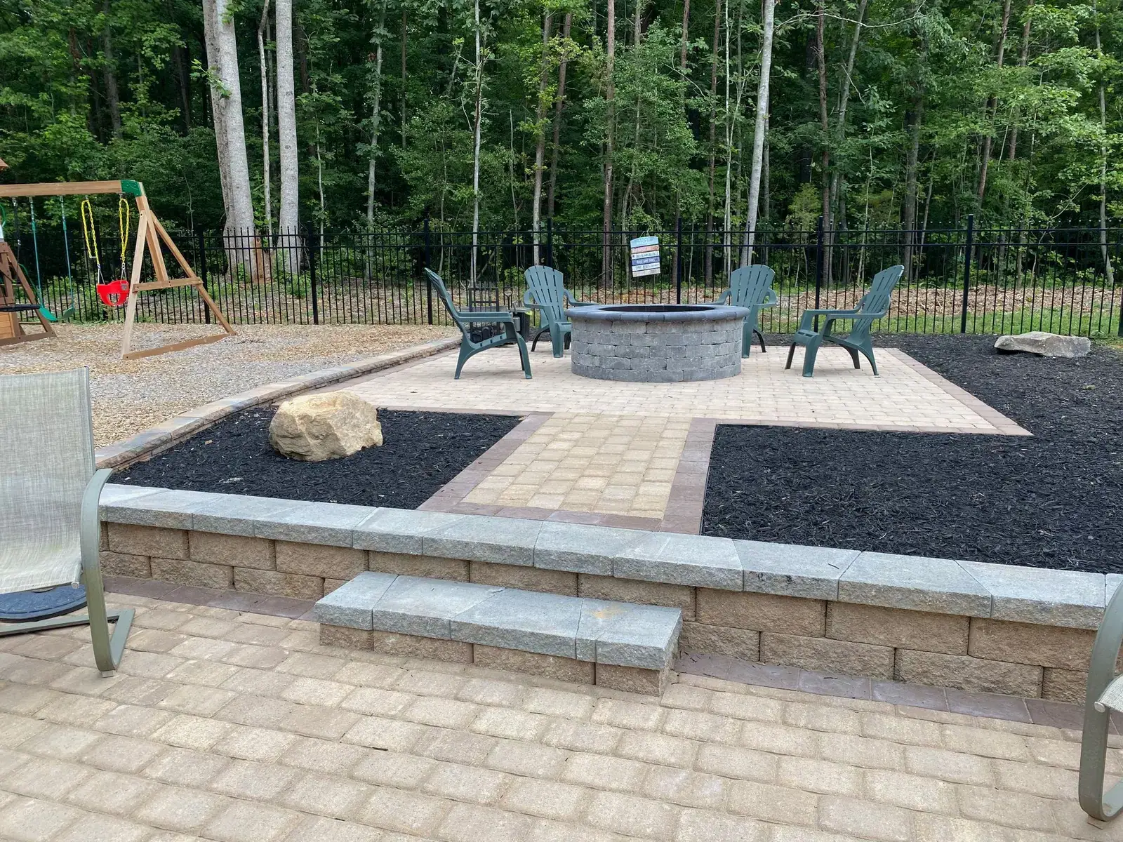 Steps connecting the poolside seating area