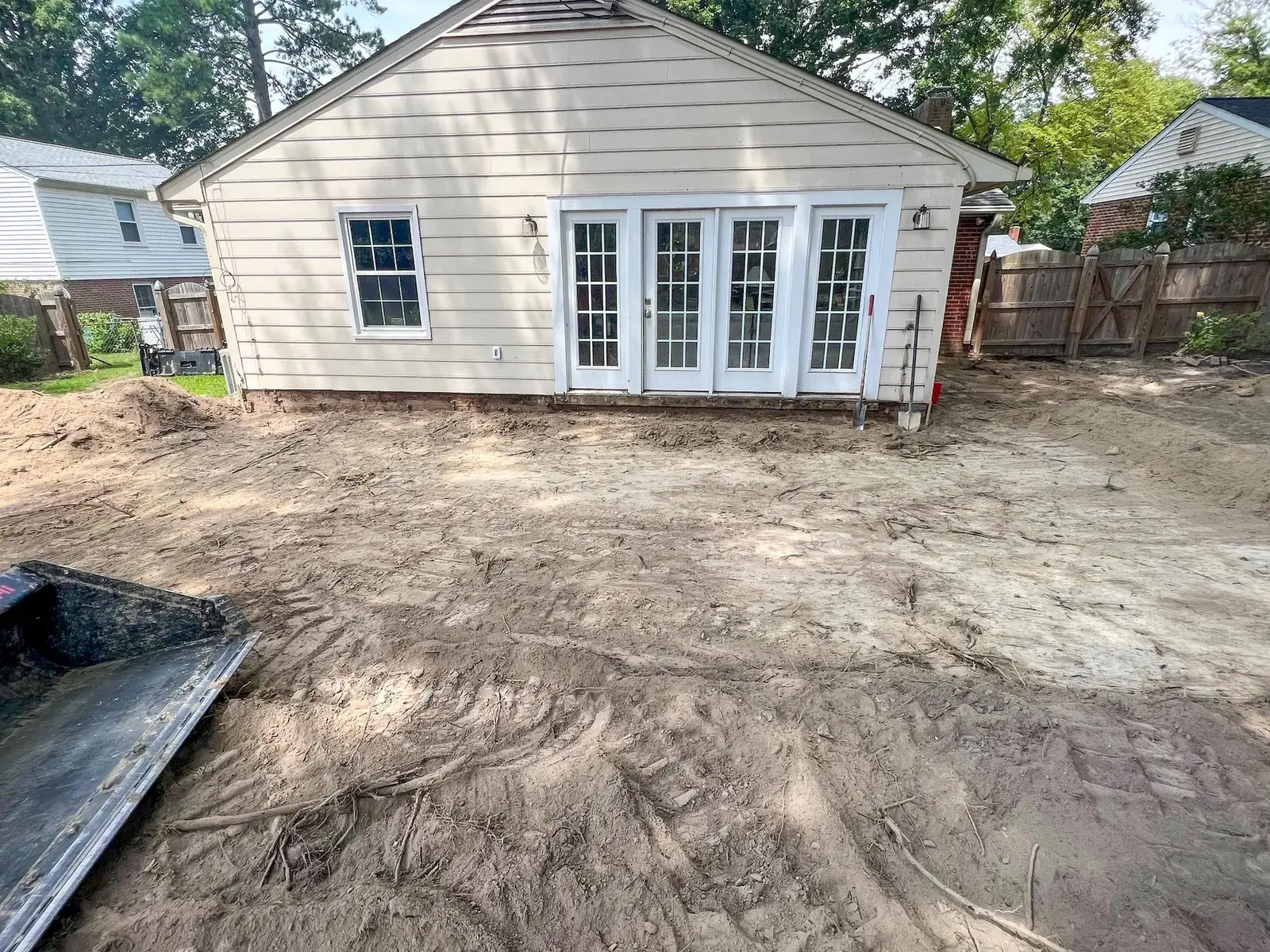 Ground prepared for the replacement patio