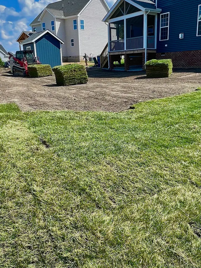 Sod installation along the prepared lawn edge